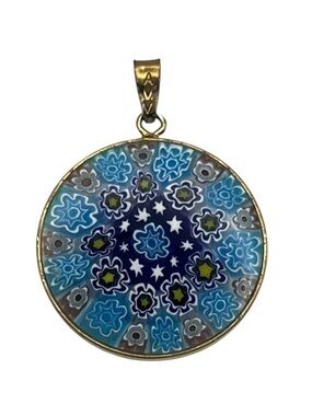 AMV Antica Murrina Veneziana Millefiori Italy art glass Pendant gold over silver